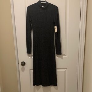 Anthropologie NEW XS Charcoal Grey Long Sleeve cozy Dress Daily Practice